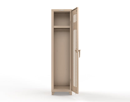 Extra Heavy Duty 14 GA Ventilated Single-Tier Locker with Shelf and Hanger Rod, 1 Compartment - 18 in. W x 18 in. D x 75 in. H - 1.66-1H-18-1T-L-1019