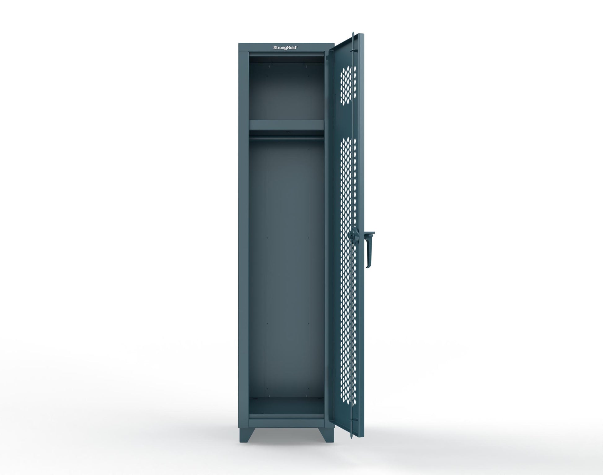 Extra Heavy Duty 14 GA Ventilated Single-Tier Locker with Shelf and Hanger Rod, 1 Compartment - 18 in. W x 18 in. D x 75 in. H - 1.66-1H-18-1T-L-5001