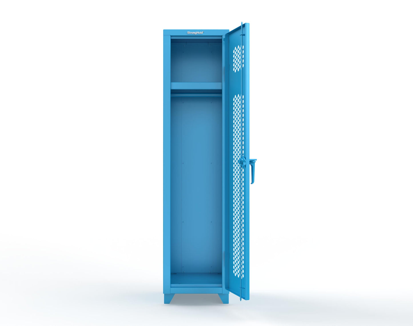 Extra Heavy Duty 14 GA Ventilated Single-Tier Locker with Shelf and Hanger Rod, 1 Compartment - 18 in. W x 18 in. D x 75 in. H - 1.66-1H-18-1T-L-5012