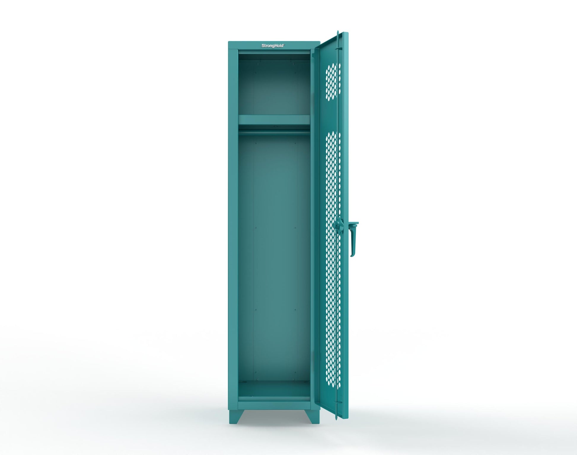 Extra Heavy Duty 14 GA Ventilated Single-Tier Locker with Shelf and Hanger Rod, 1 Compartment - 18 in. W x 18 in. D x 75 in. H - 1.66-1H-18-1T-L-5021
