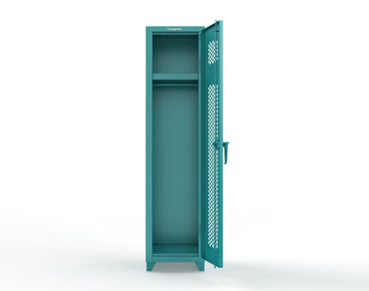 Extra Heavy Duty 14 GA Ventilated Single-Tier Locker with Shelf and Hanger Rod, 1 Compartment - 18 in. W x 18 in. D x 75 in. H - 1.66-1H-18-1T-L-5021