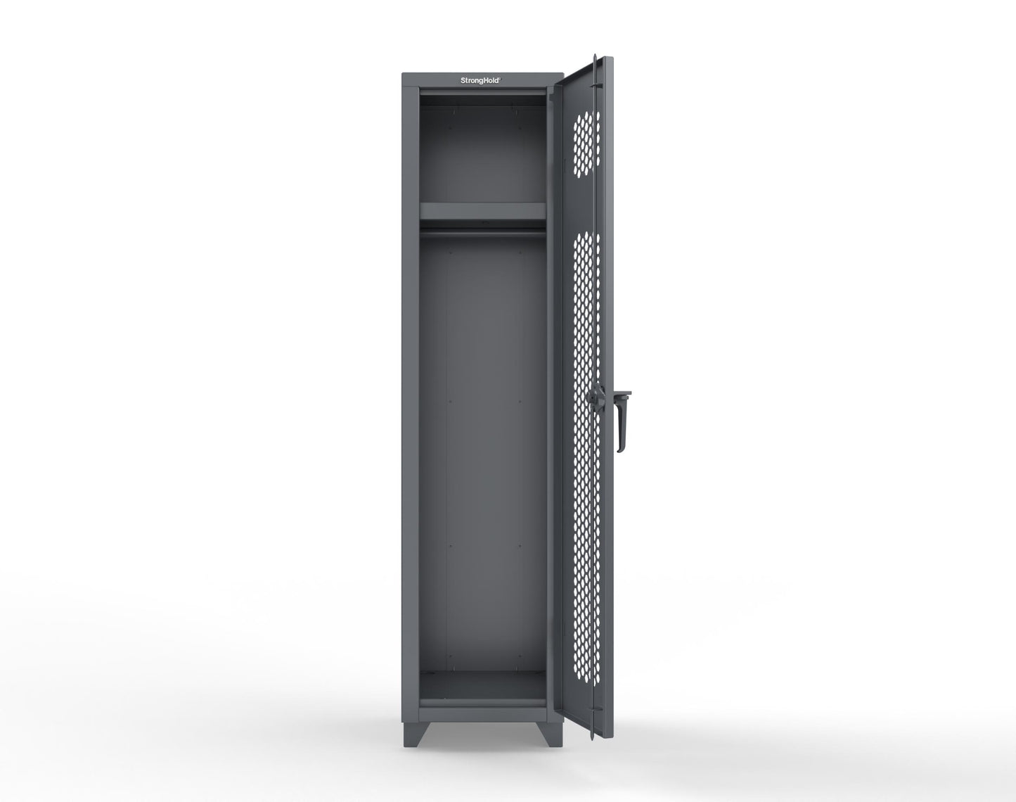 Extra Heavy Duty 14 GA Ventilated Single-Tier Locker with Shelf and Hanger Rod, 1 Compartment - 18 in. W x 18 in. D x 75 in. H - 1.66-1H-18-1T-L-7024