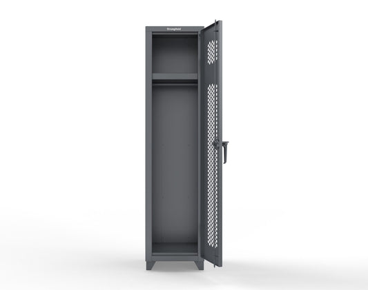 Extra Heavy Duty 14 GA Ventilated Single-Tier Locker with Shelf and Hanger Rod, 1 Compartment - 18 in. W x 18 in. D x 75 in. H - 1.66-1H-18-1T-L-7024