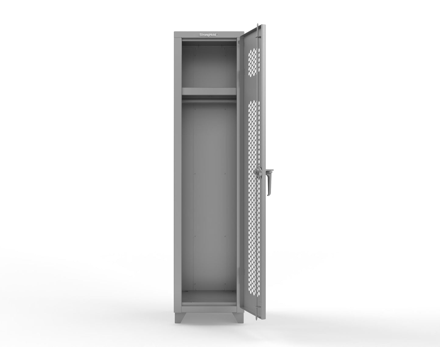 Extra Heavy Duty 14 GA Ventilated Single-Tier Locker with Shelf and Hanger Rod, 1 Compartment - 18 in. W x 18 in. D x 75 in. H - 1.66-1H-18-1T-L-7037