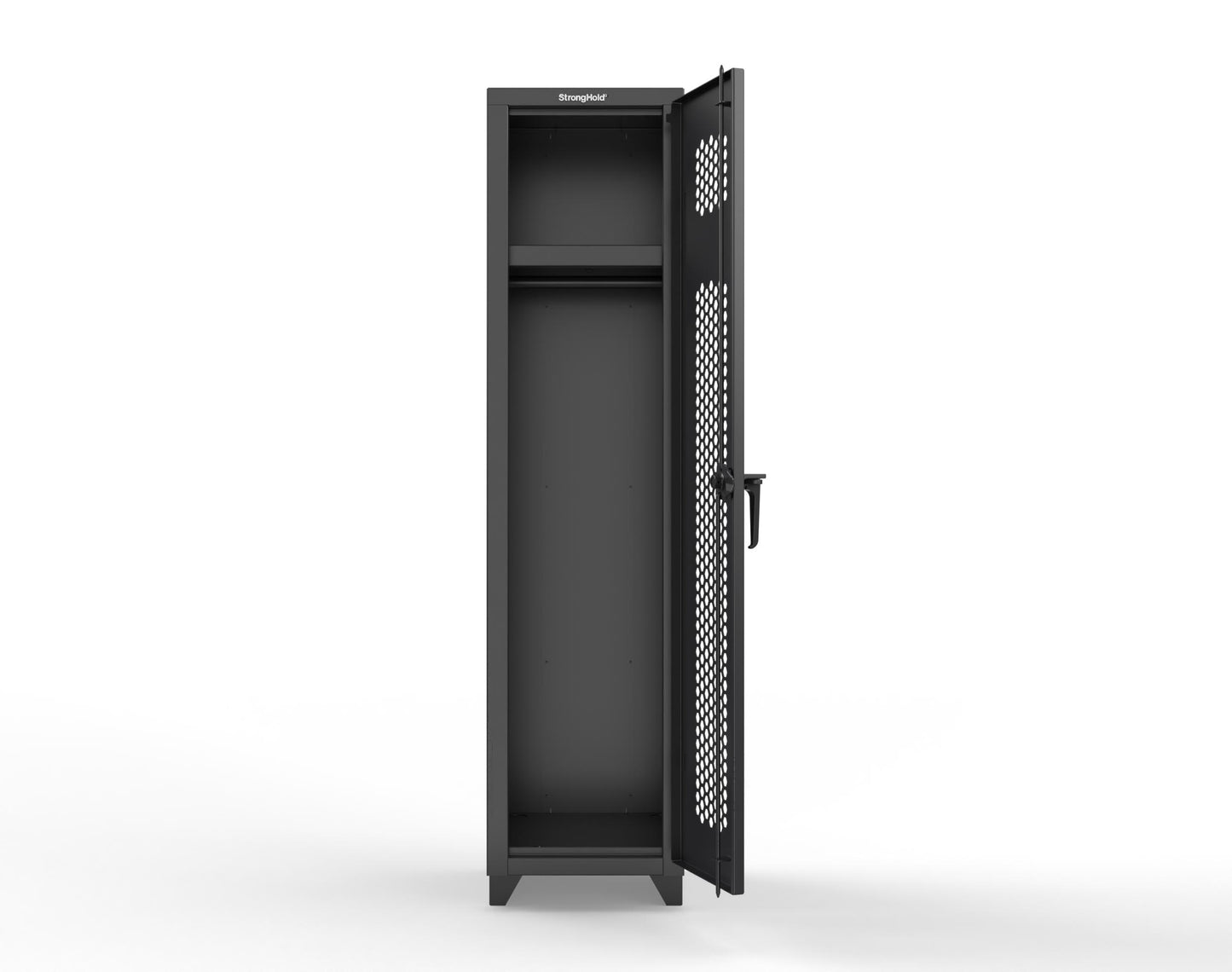 Extra Heavy Duty 14 GA Ventilated Single-Tier Locker with Shelf and Hanger Rod, 1 Compartment - 18 in. W x 18 in. D x 75 in. H - 1.66-1H-18-1T-L-9005