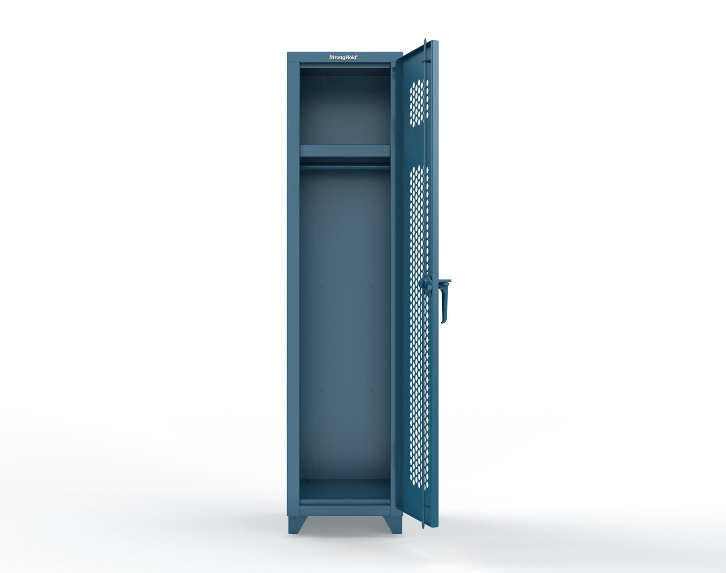 Extra Heavy Duty 14 GA Ventilated Single-Tier Locker with Shelf and Hanger Rod, 1 Compartment - 18 in. W x 18 in. D x 75 in. H - 1.66-1H-18-1T-L-5001