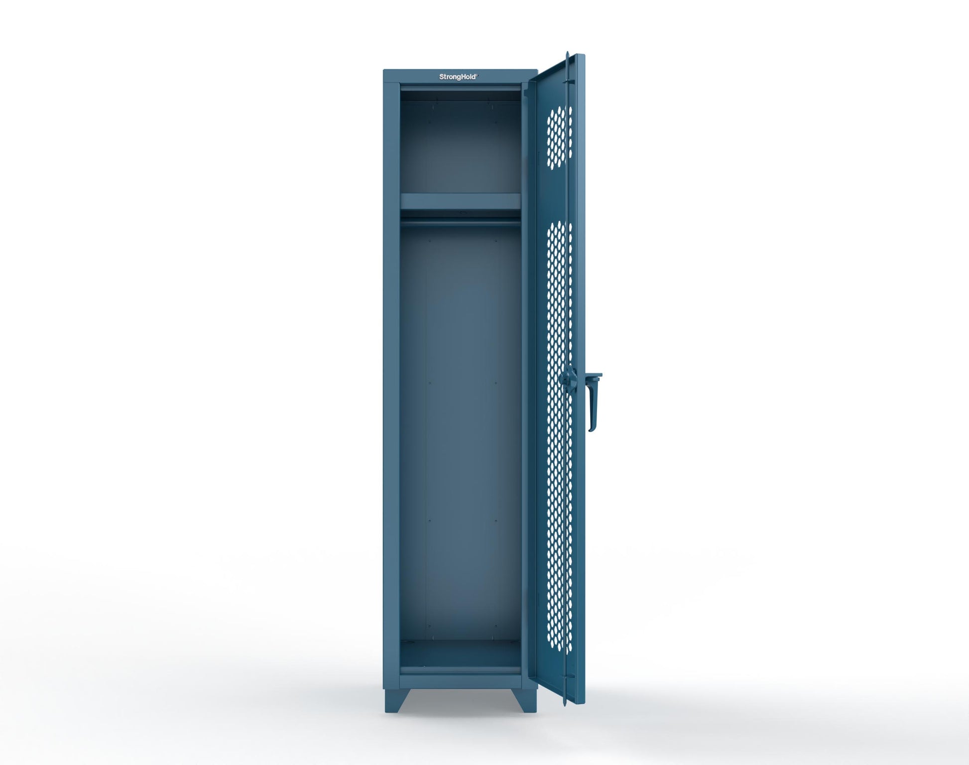 Extra Heavy Duty 14 GA Ventilated Single-Tier Locker with Shelf and Hanger Rod, 1 Compartment - 18 in. W x 18 in. D x 75 in. H - 1.66-1H-18-1T-L-5001
