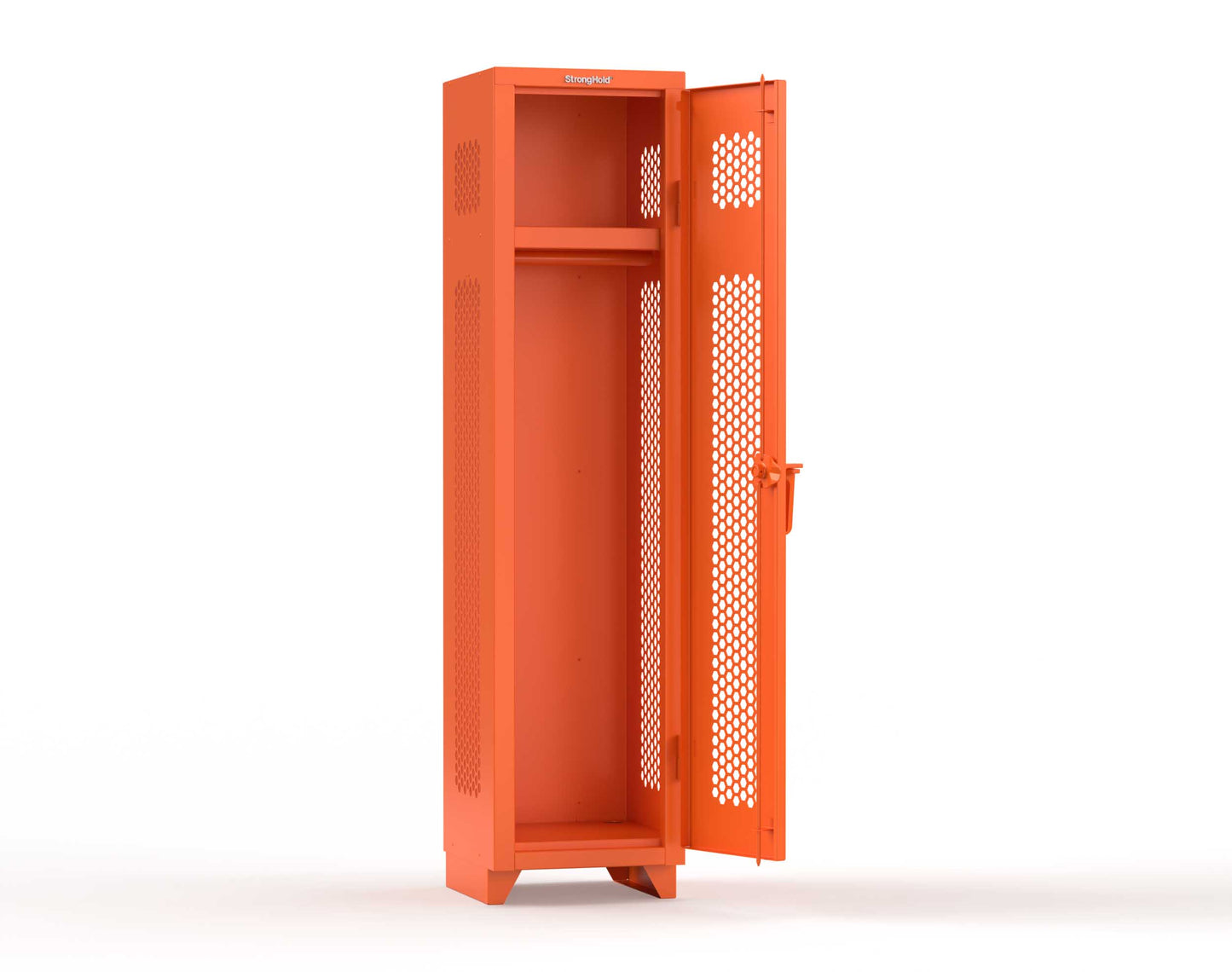 Extra Heavy Duty 14 GA Ventilated Single-Tier Locker with Shelf and Hanger Rod, 1 Compartment - 18 in. W x 18 in. D x 75 in. H - 1.66-1H-18-1T-L-2009