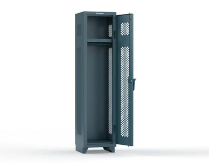 Extra Heavy Duty 14 GA Ventilated Single-Tier Locker with Shelf and Hanger Rod, 1 Compartment - 18 in. W x 18 in. D x 75 in. H - 1.66-1H-18-1T-L-5001