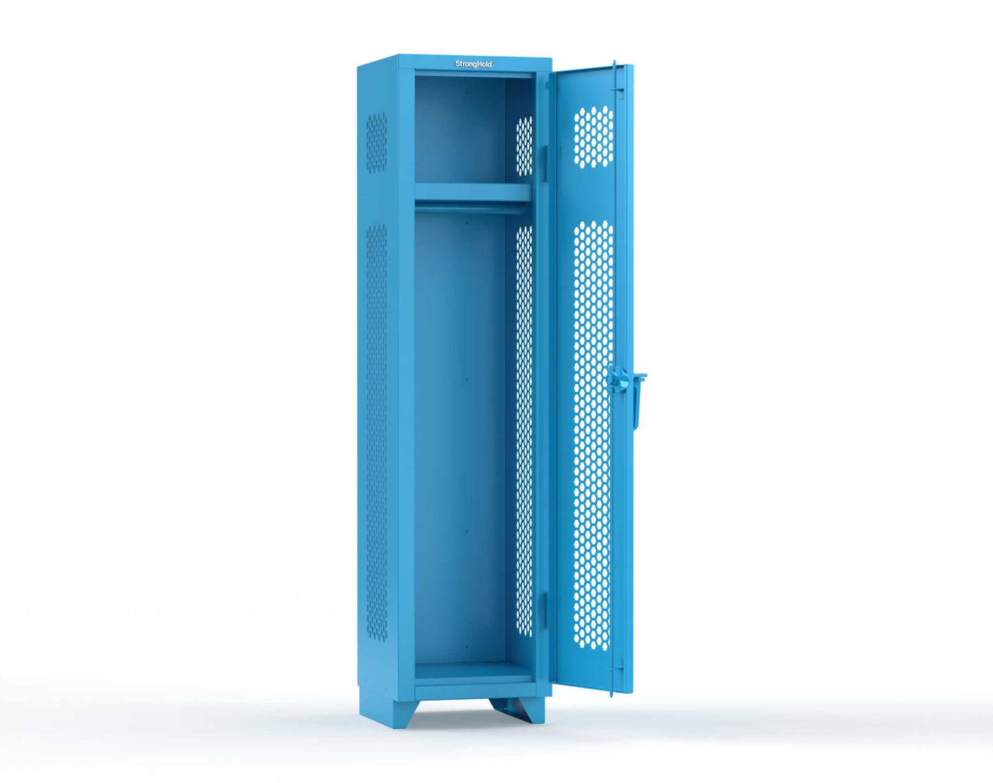 Extra Heavy Duty 14 GA Ventilated Single-Tier Locker with Shelf and Hanger Rod, 1 Compartment - 18 in. W x 18 in. D x 75 in. H - 1.66-1H-18-1T-L-5012