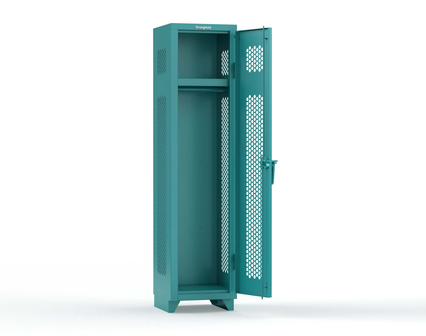 Extra Heavy Duty 14 GA Ventilated Single-Tier Locker with Shelf and Hanger Rod, 1 Compartment - 18 in. W x 18 in. D x 75 in. H - 1.66-1H-18-1T-L-5021