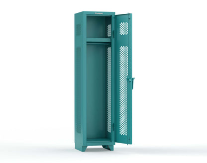Extra Heavy Duty 14 GA Ventilated Single-Tier Locker with Shelf and Hanger Rod, 1 Compartment - 18 in. W x 18 in. D x 75 in. H - 1.66-1H-18-1T-L-5021