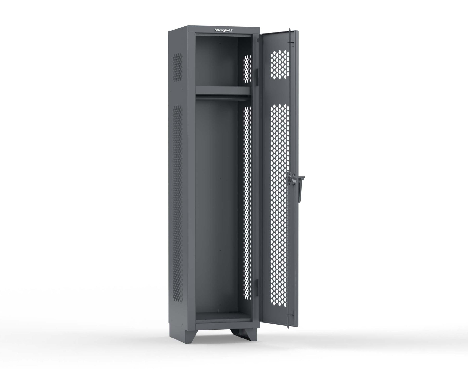 Extra Heavy Duty 14 GA Ventilated Single-Tier Locker with Shelf and Hanger Rod, 1 Compartment - 18 in. W x 18 in. D x 75 in. H - 1.66-1H-18-1T-L-7024