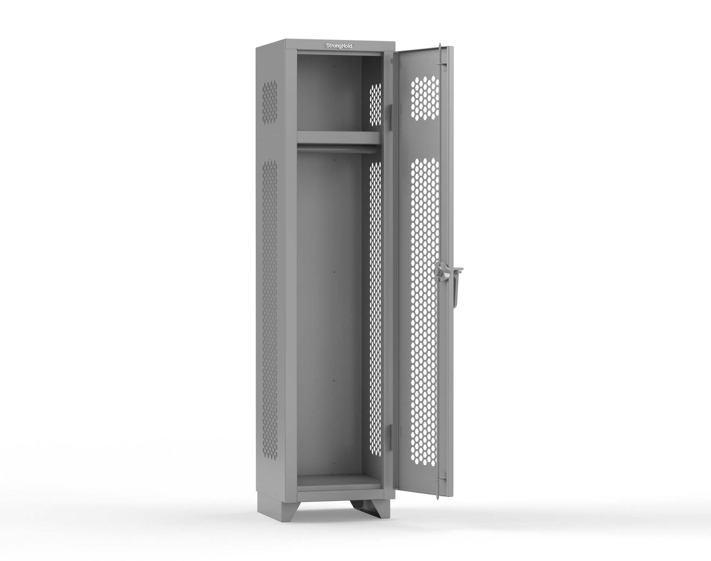 Extra Heavy Duty 14 GA Ventilated Single-Tier Locker with Shelf and Hanger Rod, 1 Compartment - 18 in. W x 18 in. D x 75 in. H - 1.66-1H-18-1T-L-7037