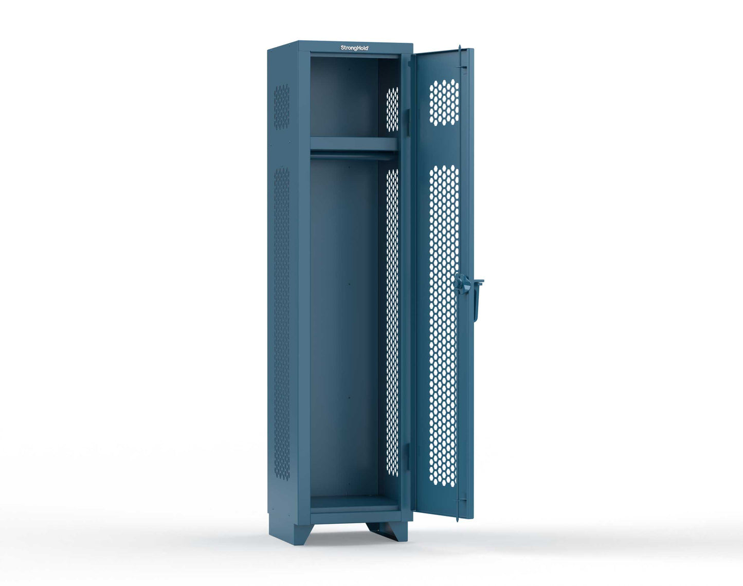 Extra Heavy Duty 14 GA Ventilated Single-Tier Locker with Shelf and Hanger Rod, 1 Compartment - 18 in. W x 18 in. D x 75 in. H - 1.66-1H-18-1T-L-5001