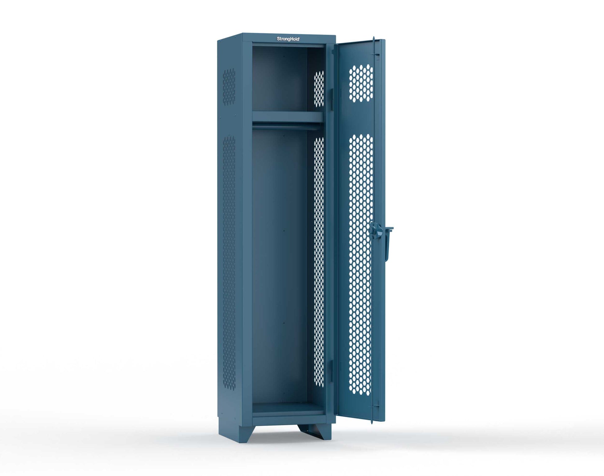 Extra Heavy Duty 14 GA Ventilated Single-Tier Locker with Shelf and Hanger Rod, 1 Compartment - 18 in. W x 18 in. D x 75 in. H - 1.66-1H-18-1T-L-5001