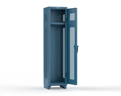 Extra Heavy Duty 14 GA Ventilated Single-Tier Locker with Shelf and Hanger Rod, 1 Compartment - 18 in. W x 18 in. D x 75 in. H - 1.66-1H-18-1T-L-5001