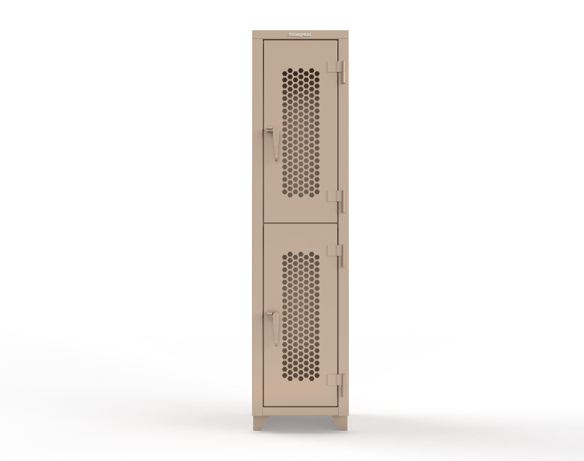 Extra Heavy Duty 14 GA Double-Tier Ventilated Locker, 2 Compartments - 18 in. W x 18 in. D x 75 in. H - 1.66-2H-18-2T-L-1019