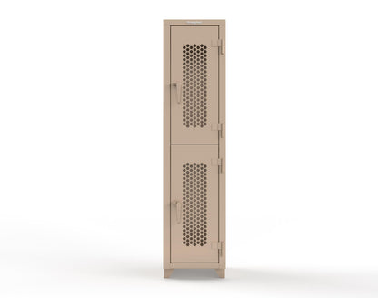 Extra Heavy Duty 14 GA Double-Tier Ventilated Locker, 2 Compartments - 18 in. W x 18 in. D x 75 in. H - 1.66-2H-18-2T-L-1019
