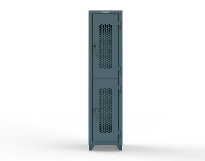 Extra Heavy Duty 14 GA Double-Tier Ventilated Locker, 2 Compartments - 18 in. W x 18 in. D x 75 in. H - 1.66-2H-18-2T-L-5001