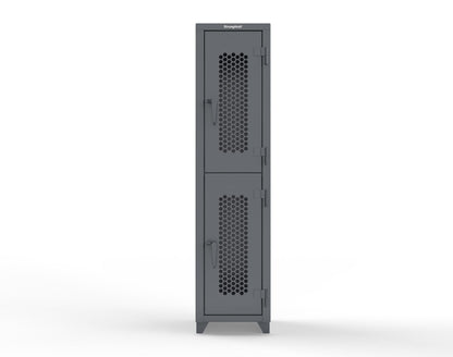 Extra Heavy Duty 14 GA Double-Tier Ventilated Locker, 2 Compartments - 18 in. W x 18 in. D x 75 in. H - 1.66-2H-18-2T-L-7024