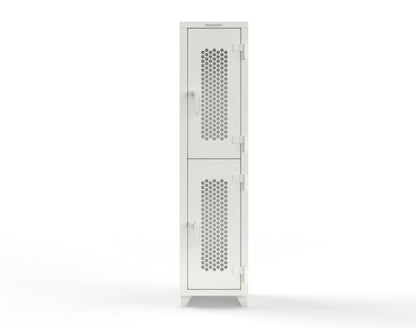 Extra Heavy Duty 14 GA Double-Tier Ventilated Locker, 2 Compartments - 18 in. W x 18 in. D x 75 in. H - 1.66-2H-18-2T-L-9003