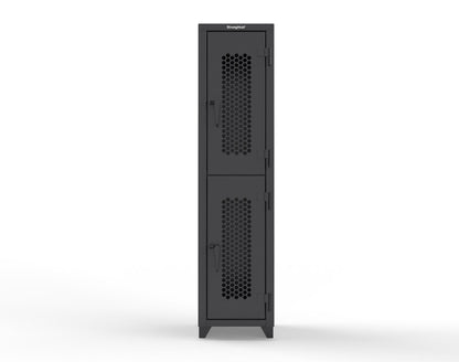 Extra Heavy Duty 14 GA Double-Tier Ventilated Locker, 2 Compartments - 18 in. W x 18 in. D x 75 in. H - 1.66-2H-18-2T-L-9005