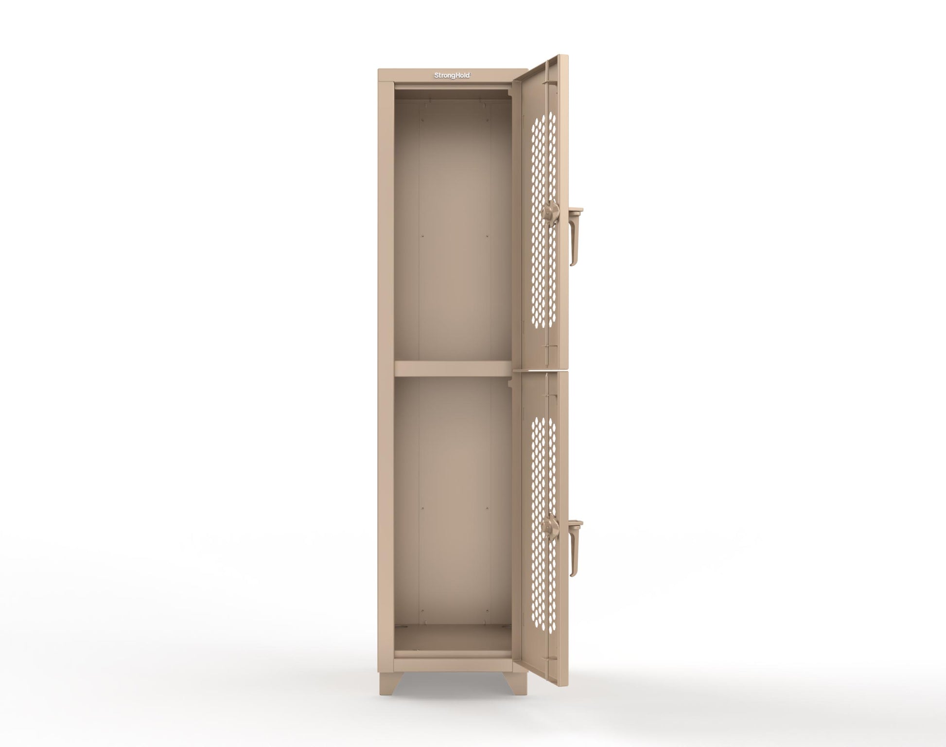 Extra Heavy Duty 14 GA Double-Tier Ventilated Locker, 2 Compartments - 18 in. W x 18 in. D x 75 in. H - 1.66-2H-18-2T-L-1019