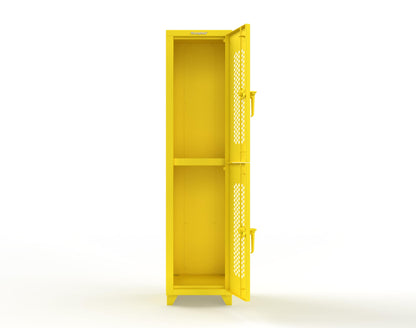 Extra Heavy Duty 14 GA Double-Tier Ventilated Locker, 2 Compartments - 18 in. W x 18 in. D x 75 in. H - 1.66-2H-18-2T-L-1021