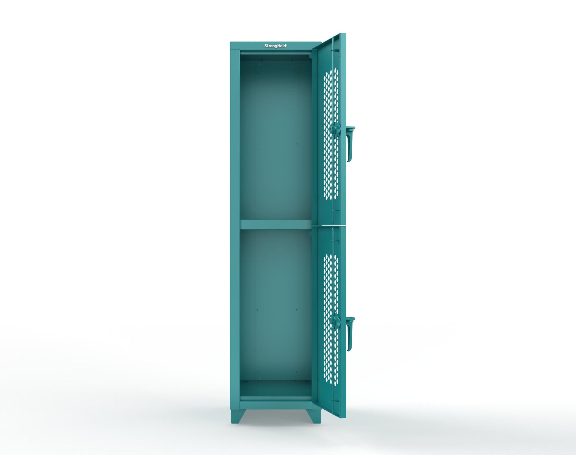 Extra Heavy Duty 14 GA Double-Tier Ventilated Locker, 2 Compartments - 18 in. W x 18 in. D x 75 in. H - 1.66-2H-18-2T-L-5021