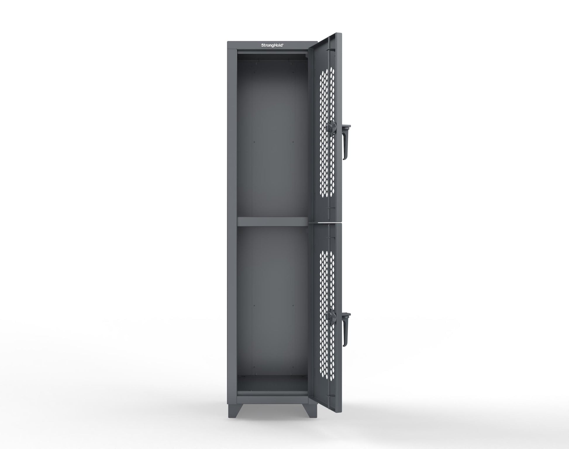 Extra Heavy Duty 14 GA Double-Tier Ventilated Locker, 2 Compartments - 18 in. W x 18 in. D x 75 in. H - 1.66-2H-18-2T-L-7024