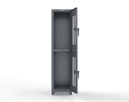 Extra Heavy Duty 14 GA Double-Tier Ventilated Locker, 2 Compartments - 18 in. W x 18 in. D x 75 in. H - 1.66-2H-18-2T-L-7024