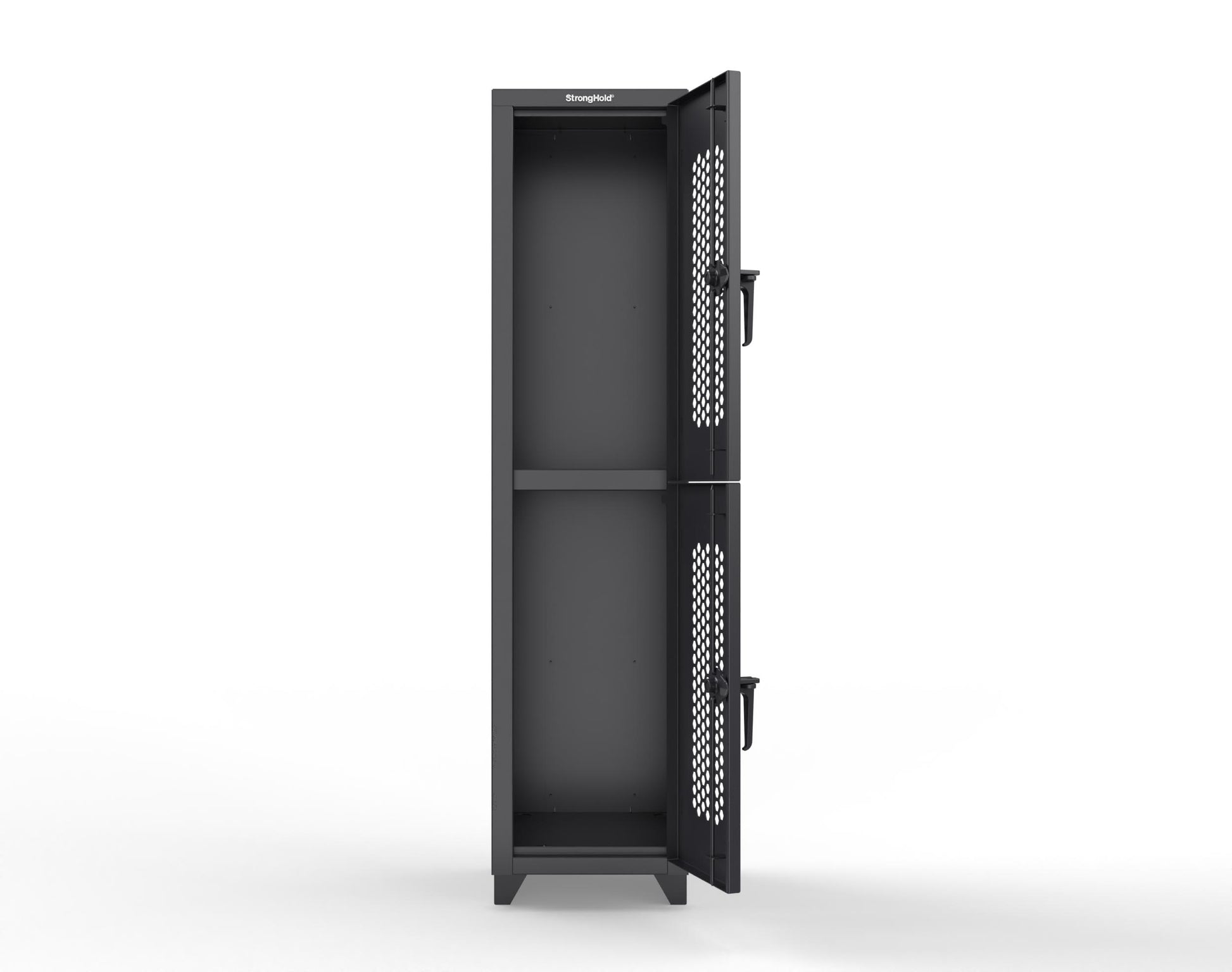Extra Heavy Duty 14 GA Double-Tier Ventilated Locker, 2 Compartments - 18 in. W x 18 in. D x 75 in. H - 1.66-2H-18-2T-L-9005