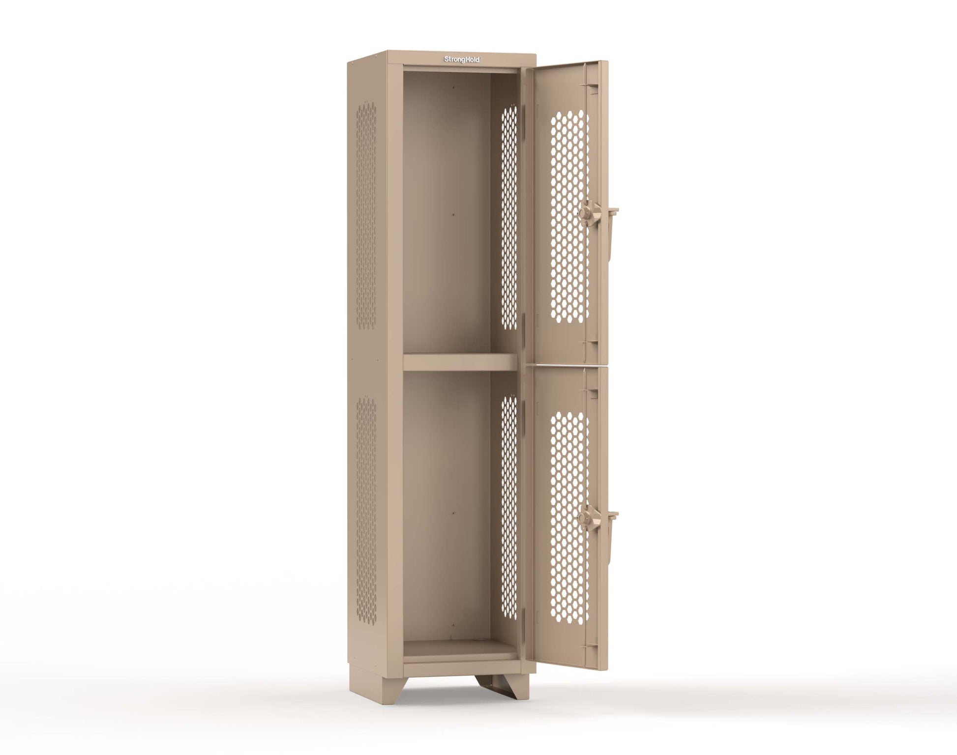 Extra Heavy Duty 14 GA Double-Tier Ventilated Locker, 2 Compartments - 18 in. W x 18 in. D x 75 in. H - 1.66-2H-18-2T-L-1019