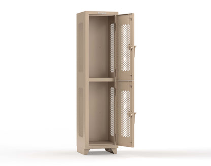 Extra Heavy Duty 14 GA Double-Tier Ventilated Locker, 2 Compartments - 18 in. W x 18 in. D x 75 in. H - 1.66-2H-18-2T-L-1019