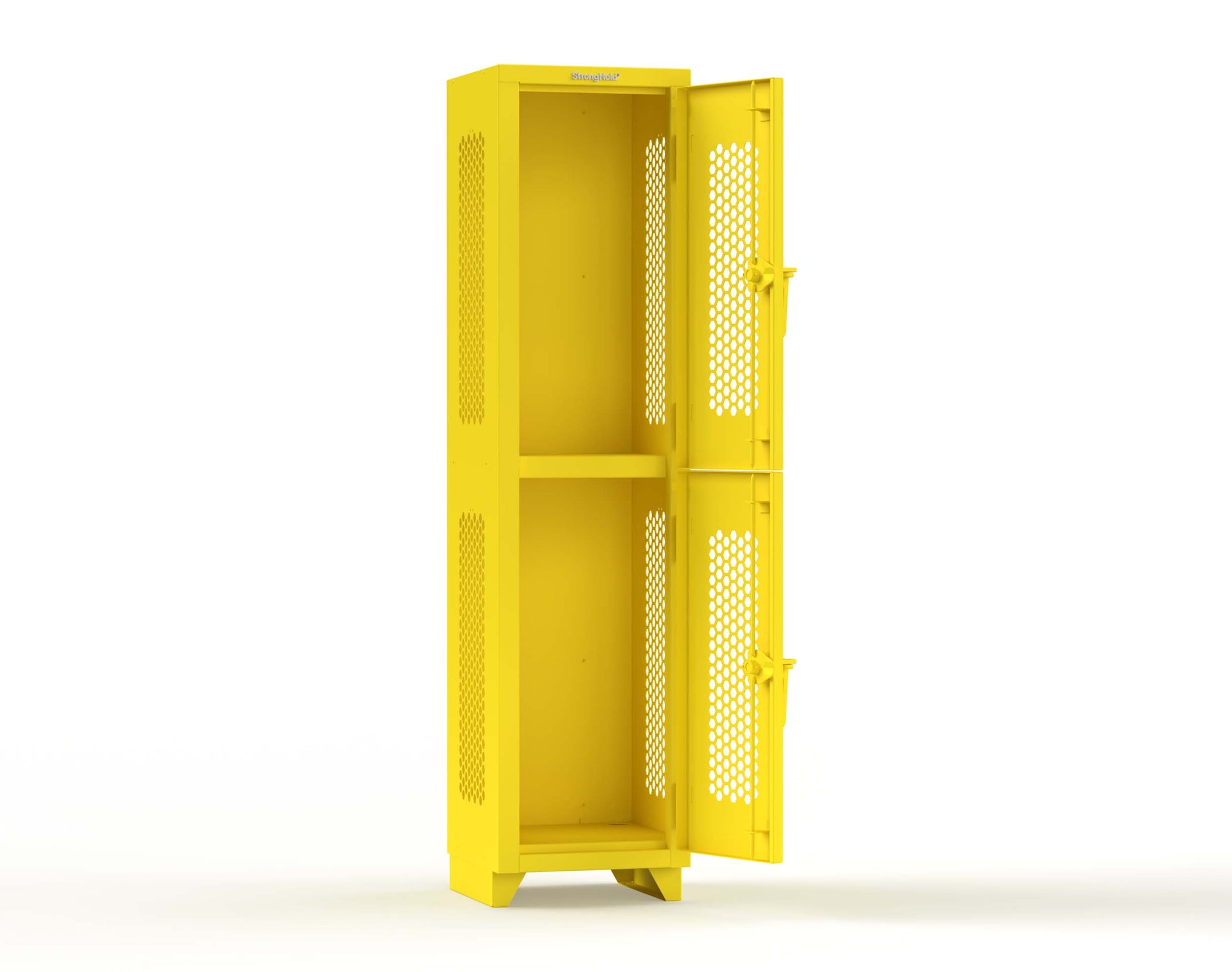Extra Heavy Duty 14 GA Double-Tier Ventilated Locker, 2 Compartments - 18 in. W x 18 in. D x 75 in. H - 1.66-2H-18-2T-L-1021