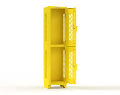 Extra Heavy Duty 14 GA Double-Tier Ventilated Locker, 2 Compartments - 18 in. W x 18 in. D x 75 in. H - 1.66-2H-18-2T-L-1021