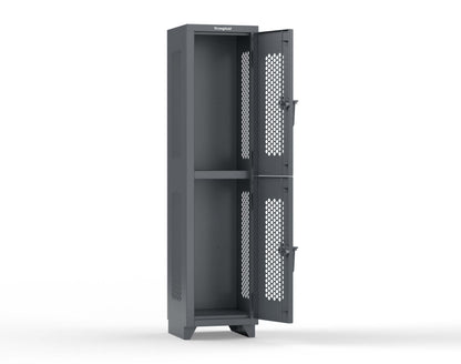 Extra Heavy Duty 14 GA Double-Tier Ventilated Locker, 2 Compartments - 18 in. W x 18 in. D x 75 in. H - 1.66-2H-18-2T-L-7024