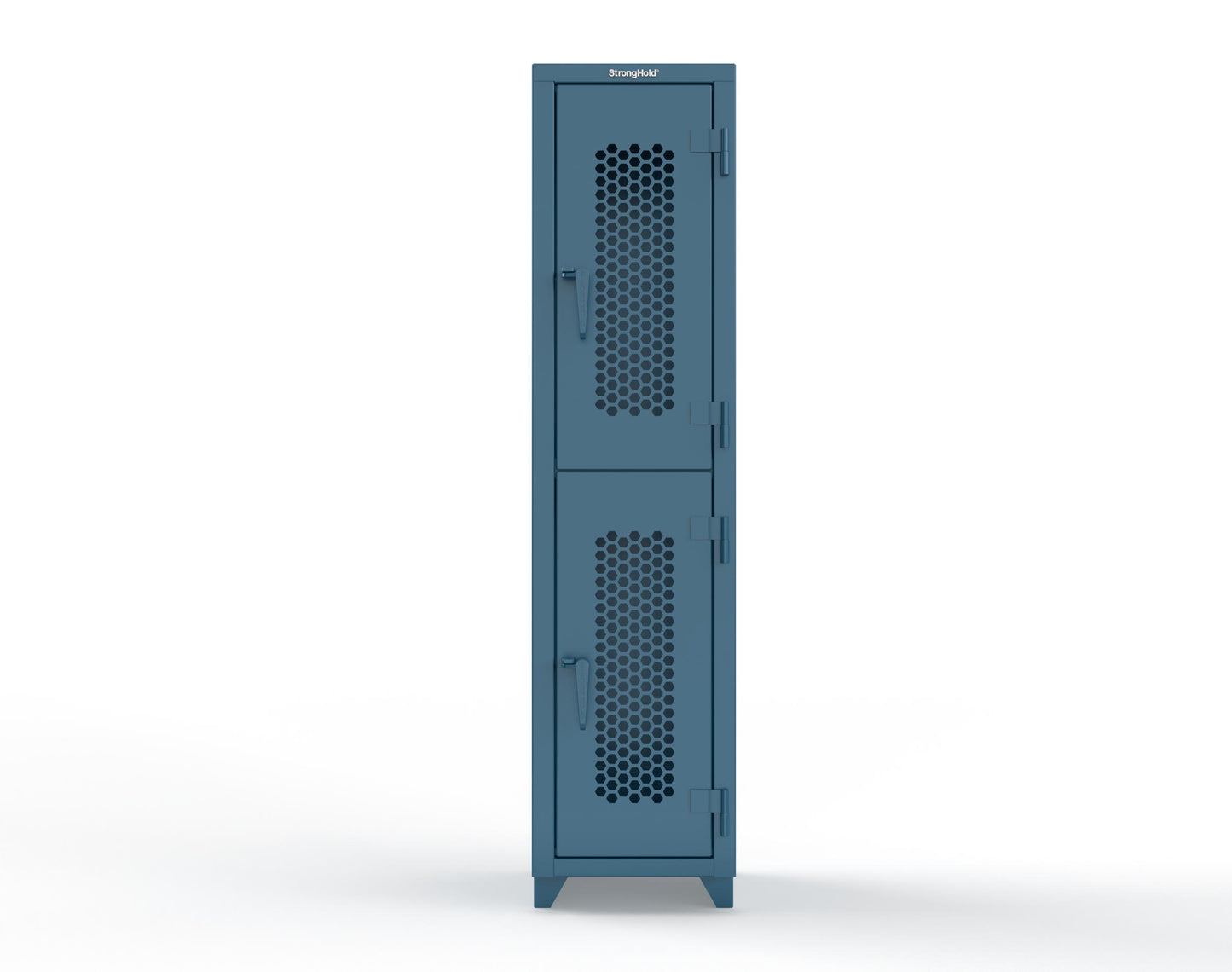 Extra Heavy Duty 14 GA Double-Tier Ventilated Locker, 2 Compartments - 18 in. W x 18 in. D x 75 in. H - 1.66-2H-18-2T-L-5001