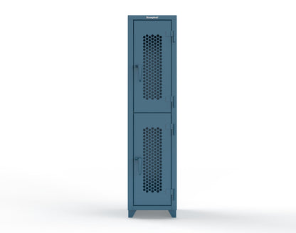 Extra Heavy Duty 14 GA Double-Tier Ventilated Locker, 2 Compartments - 18 in. W x 18 in. D x 75 in. H - 1.66-2H-18-2T-L-5001