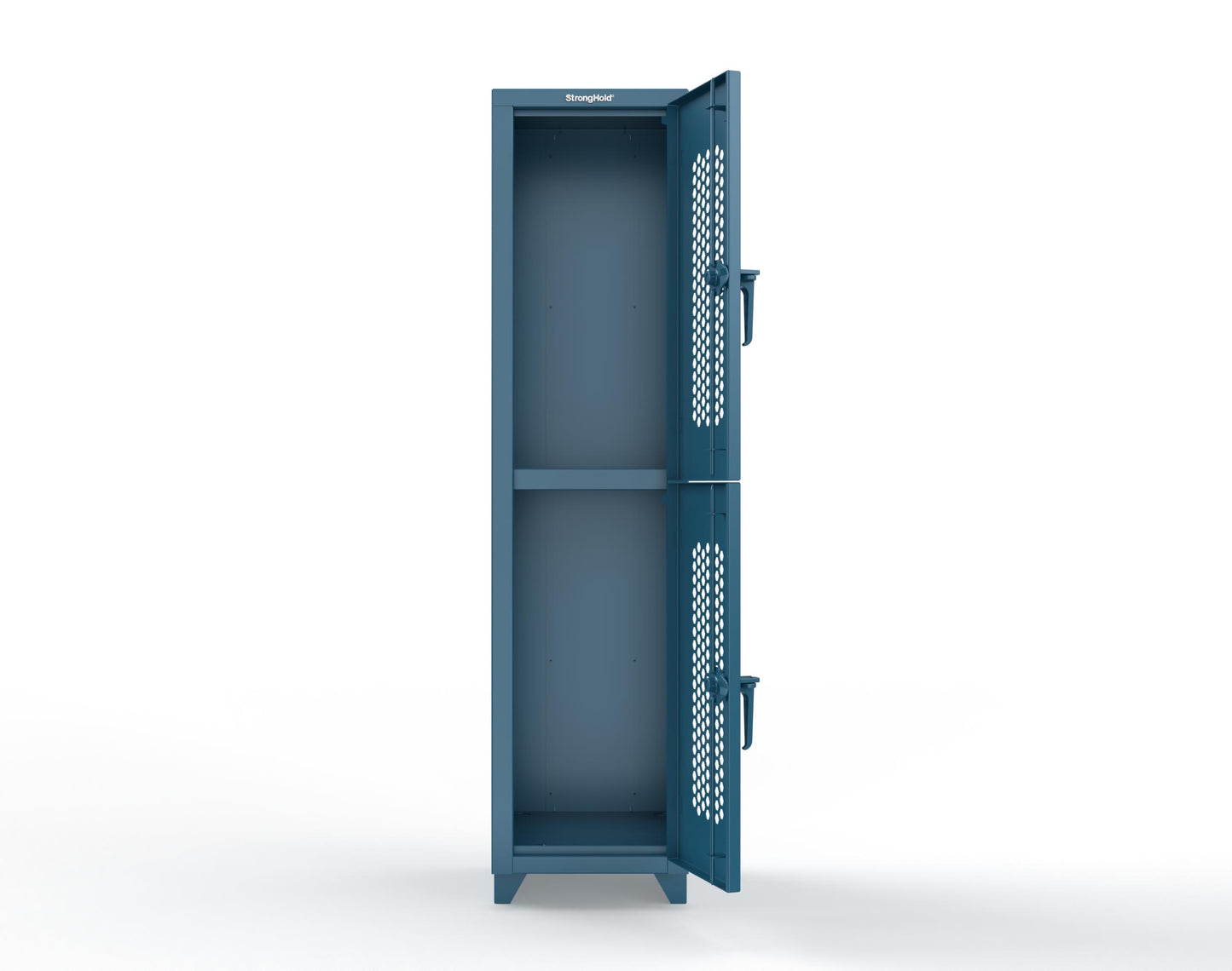 Extra Heavy Duty 14 GA Double-Tier Ventilated Locker, 2 Compartments - 18 in. W x 18 in. D x 75 in. H - 1.66-2H-18-2T-L-5001