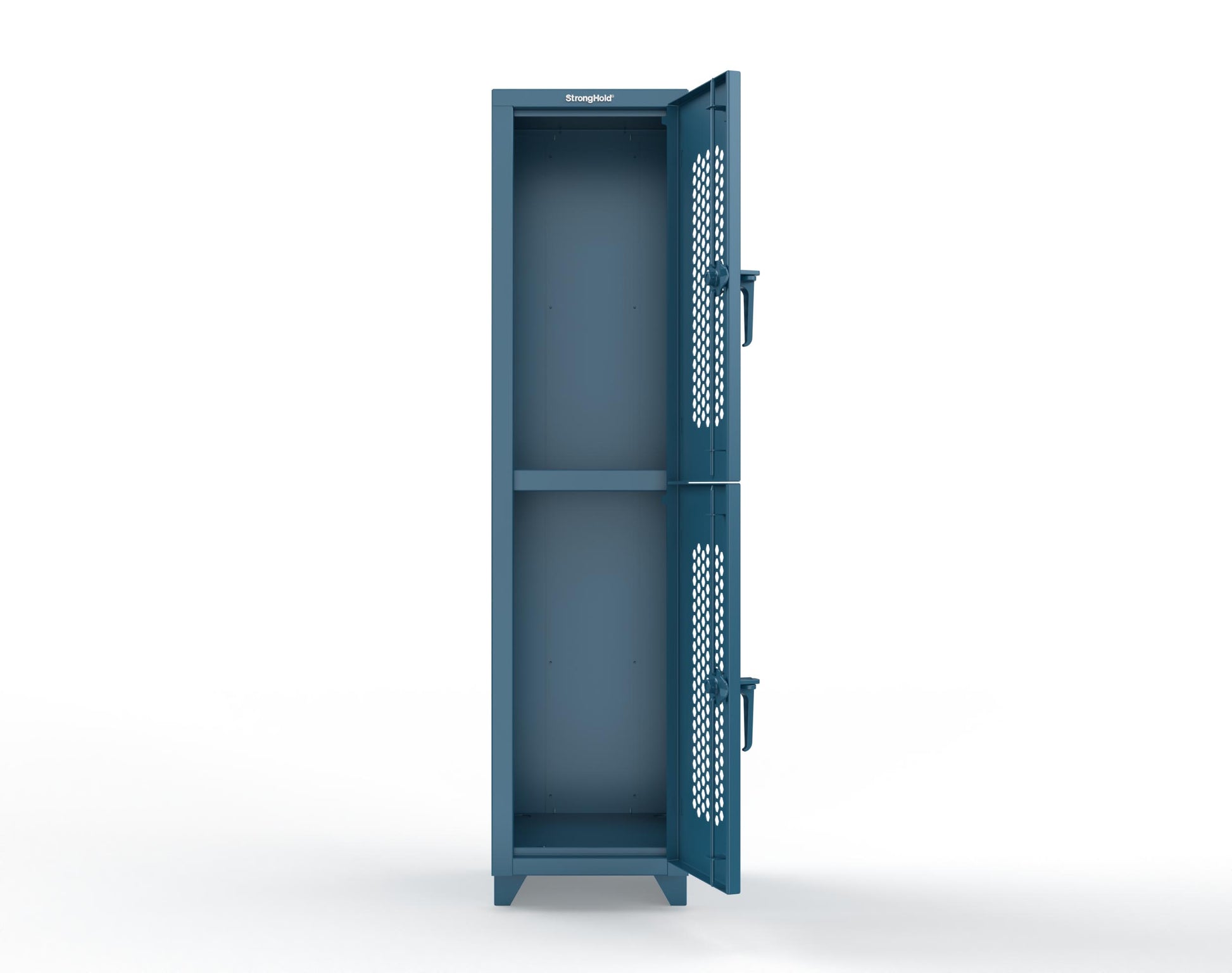 Extra Heavy Duty 14 GA Double-Tier Ventilated Locker, 2 Compartments - 18 in. W x 18 in. D x 75 in. H - 1.66-2H-18-2T-L-5001