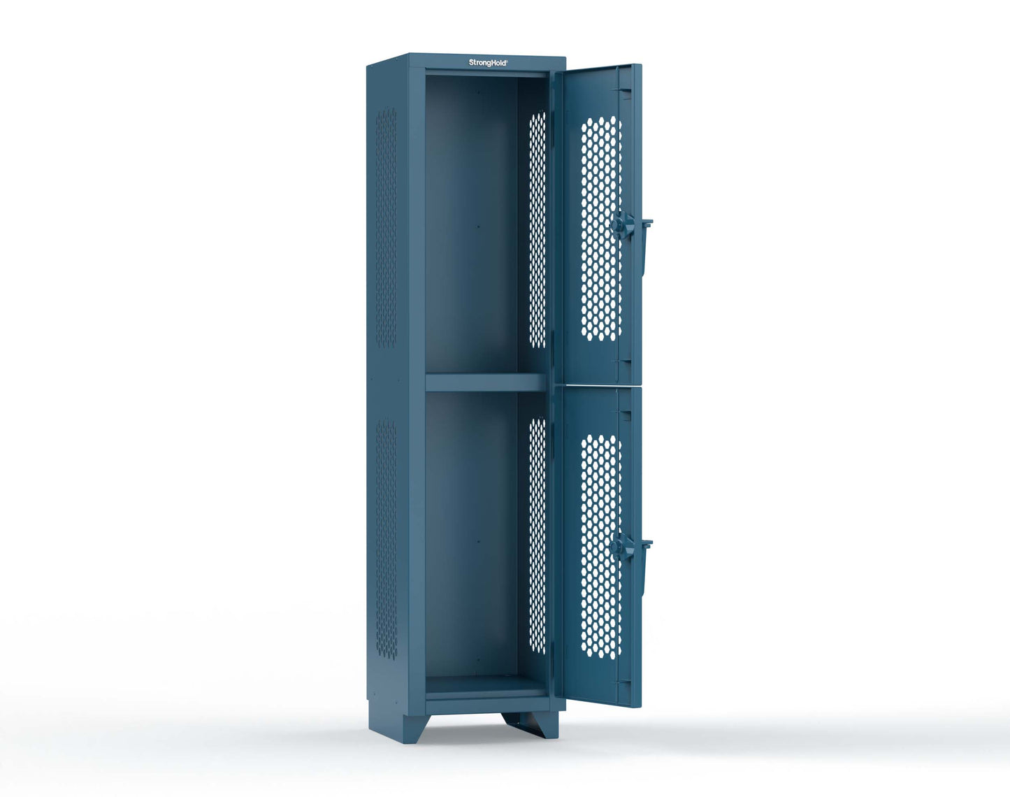 Extra Heavy Duty 14 GA Double-Tier Ventilated Locker, 2 Compartments - 18 in. W x 18 in. D x 75 in. H - 1.66-2H-18-2T-L-5001