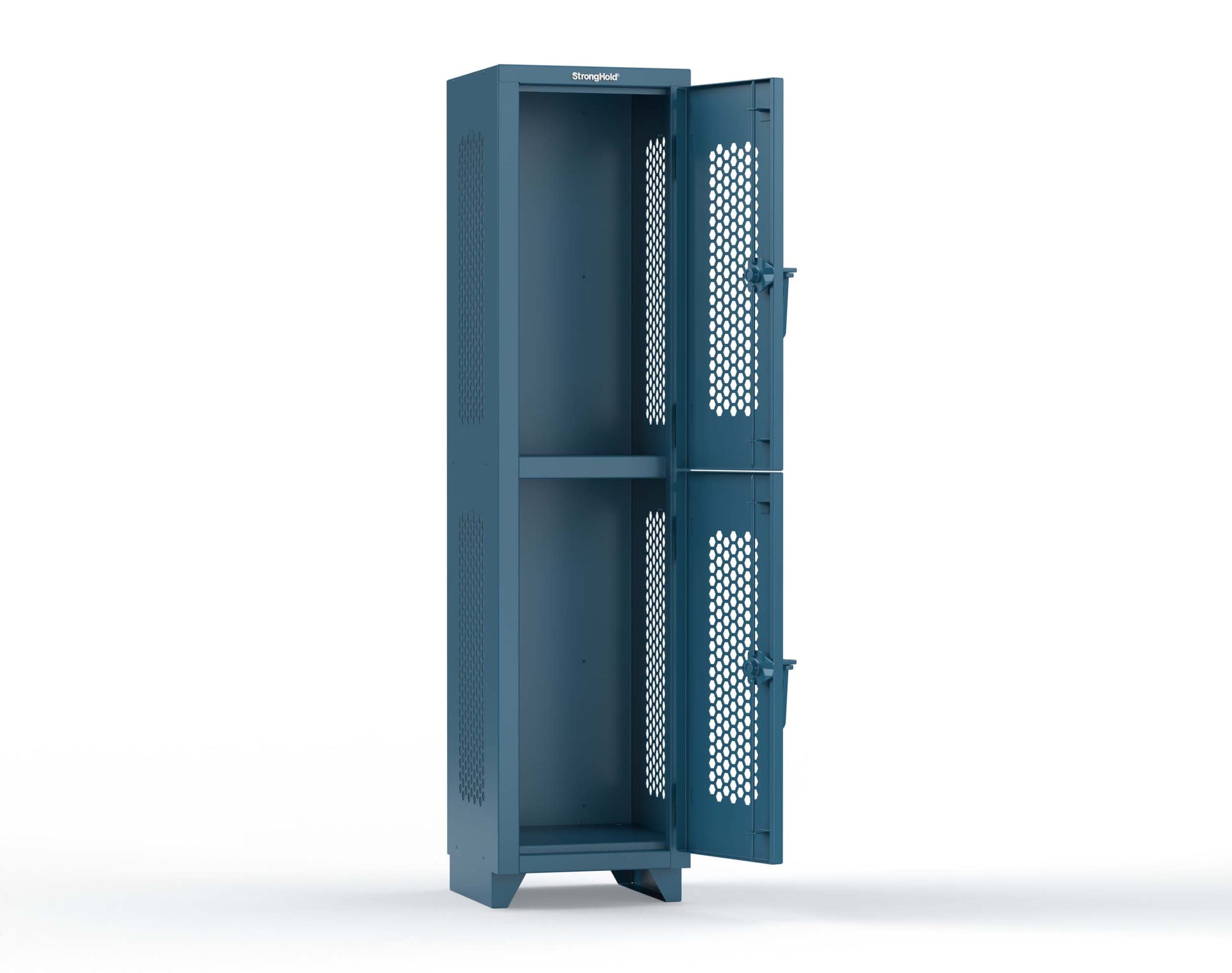 Extra Heavy Duty 14 GA Double-Tier Ventilated Locker, 2 Compartments - 18 in. W x 18 in. D x 75 in. H - 1.66-2H-18-2T-L-5001