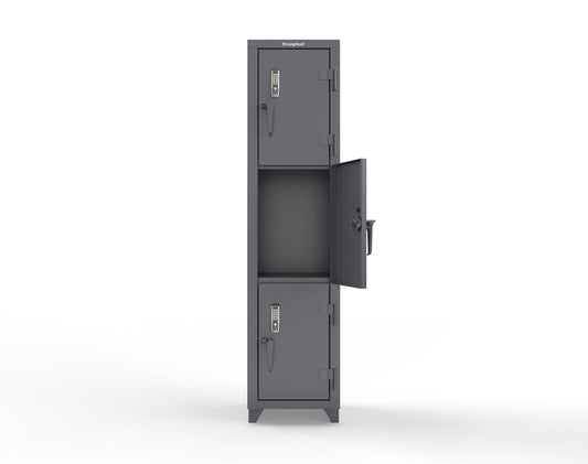 Extra Heavy Duty 14 GA Triple-Tier Locker with Keyless Entry Lock, 3 Compartments – 18 in. W x 18 in. D x 75 in. H - 1.66-3D-18-3T-EK-L-7024