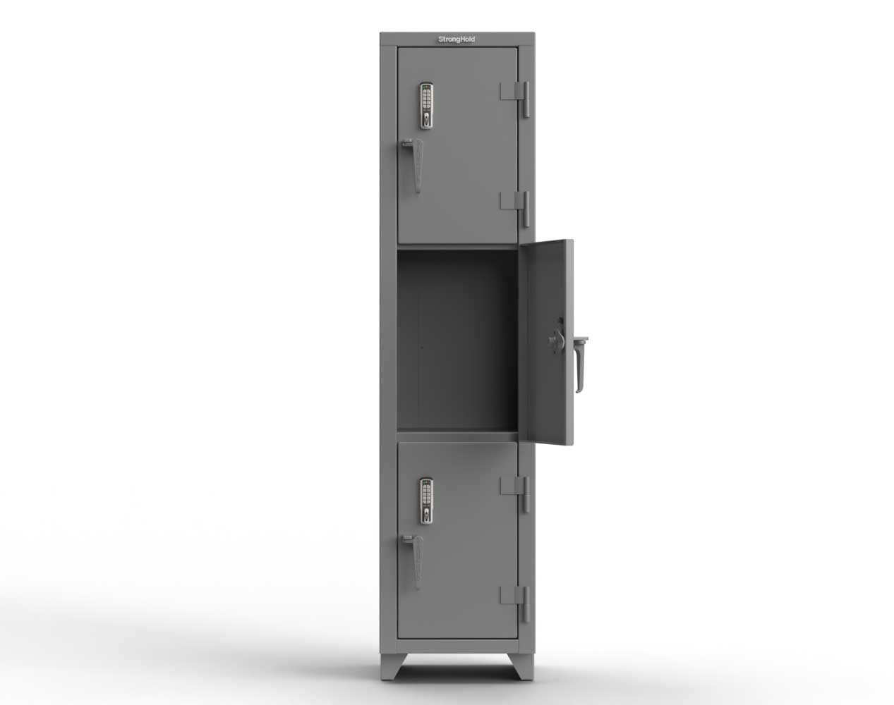 Extra Heavy Duty 14 GA Triple-Tier Locker with Keyless Entry Lock, 3 Compartments – 18 in. W x 18 in. D x 75 in. H