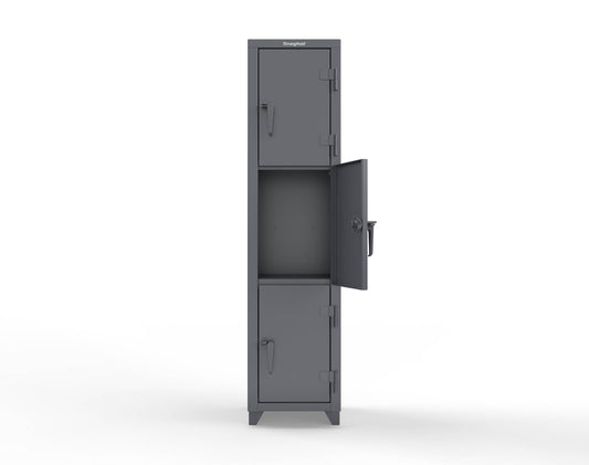 Extra Heavy Duty 14 GA Triple-Tier Locker, 3 Compartments - 18 in. W x 18 in. D x 75 in. H - 1.66-3D-18-3T-L-7024