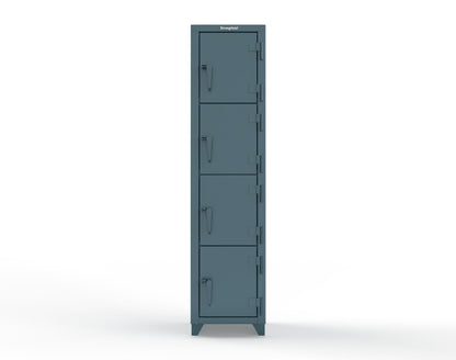 Extra Heavy Duty 14 GA 4-Tier Locker, 4 Compartments - 18 in. W x 18 in. D x 75 in. H - 1.66-4D-18-4T-L-5001