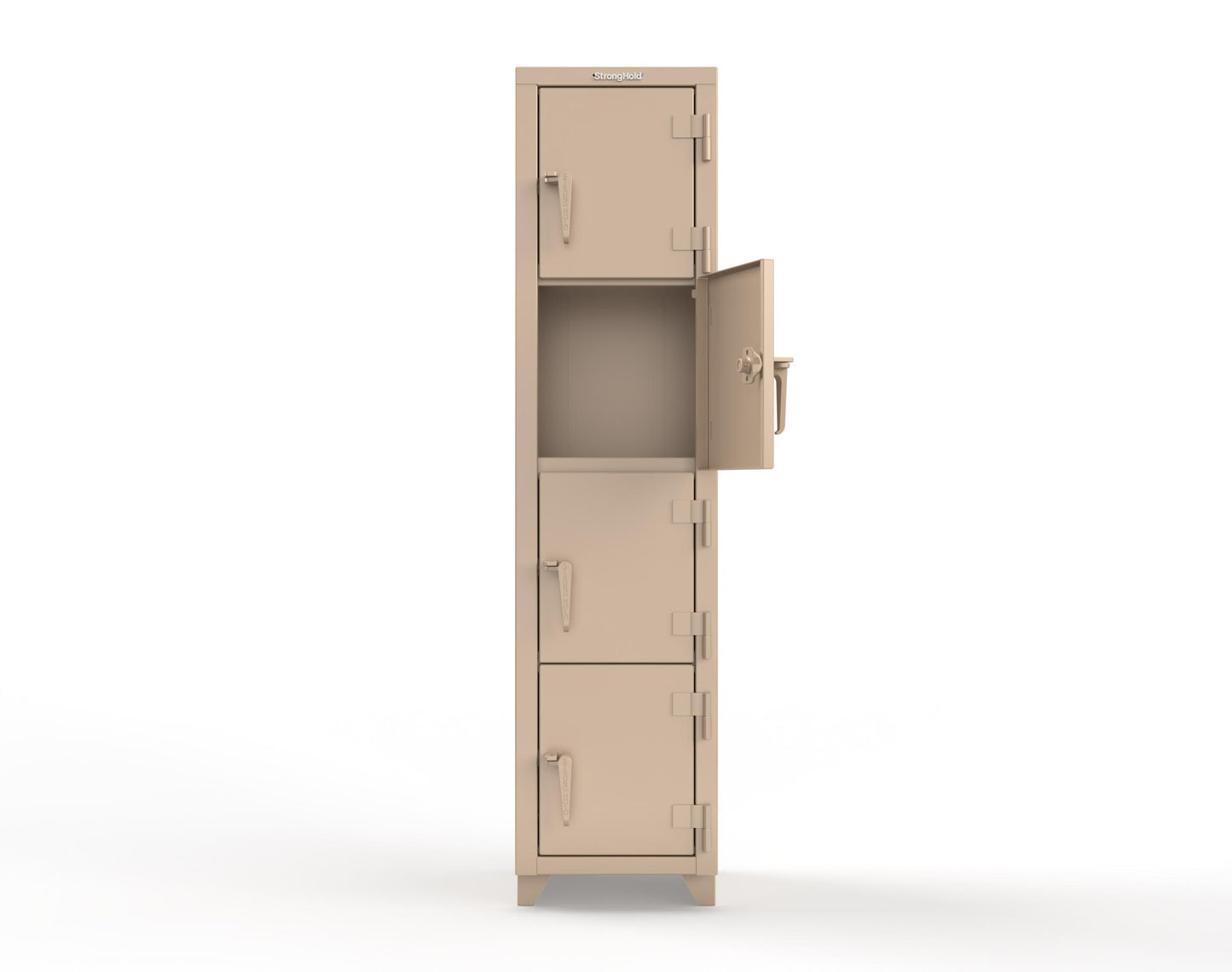 Extra Heavy Duty 14 GA 4-Tier Locker, 4 Compartments - 18 in. W x 18 in. D x 75 in. H - 1.66-4D-18-4T-L-1019