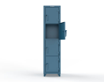 Extra Heavy Duty 14 GA 4-Tier Locker, 4 Compartments - 18 in. W x 18 in. D x 75 in. H - 1.66-4D-18-4T-L-5001